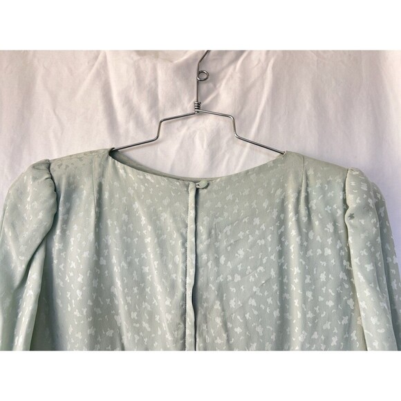VTG David Hayes Silk Blouse Size 8 Mint Green Jacquard Butterfly Puff Sleeve - Picture 4 of 7